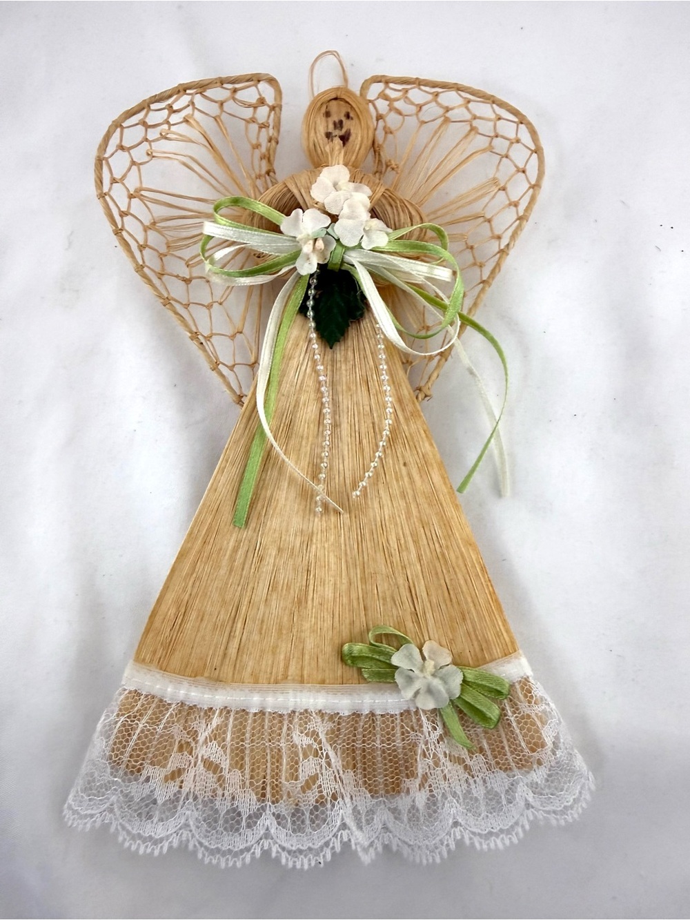 Vintage Handcrafted Straw & Lace Christmas Angel
